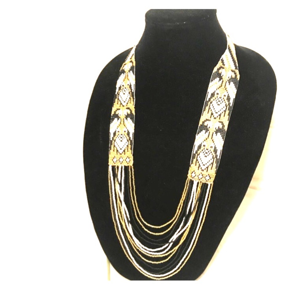 Colombian, native, beaded long necklace gold